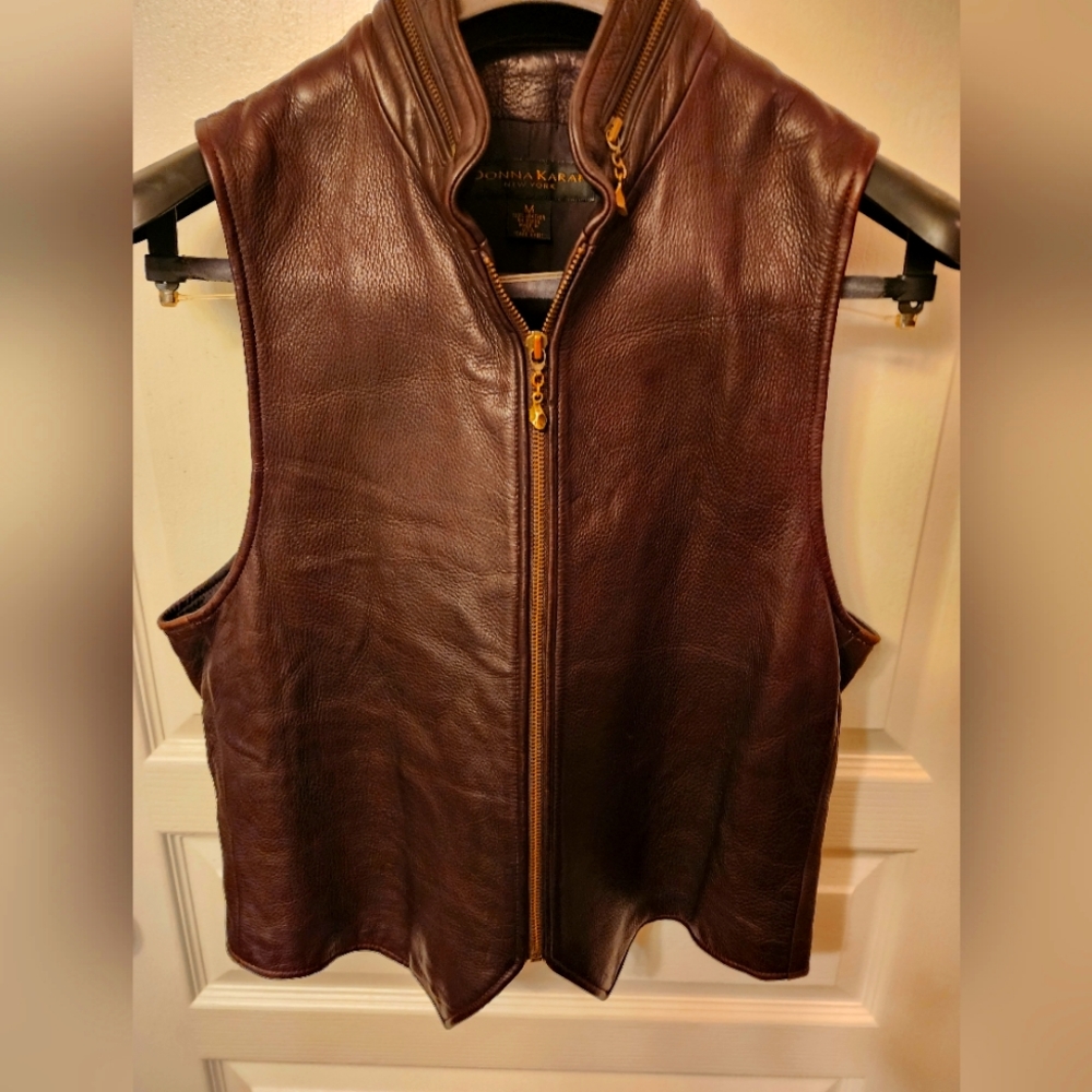 Mens Donna Karan Couture chocolate Brown leather vest